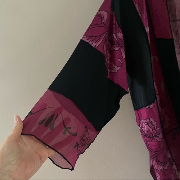 Vintage Units Silk Blend Purple Magenta Patchwork Kimono Cardigan Boho Sz. LARGE - Picture 3 of 13